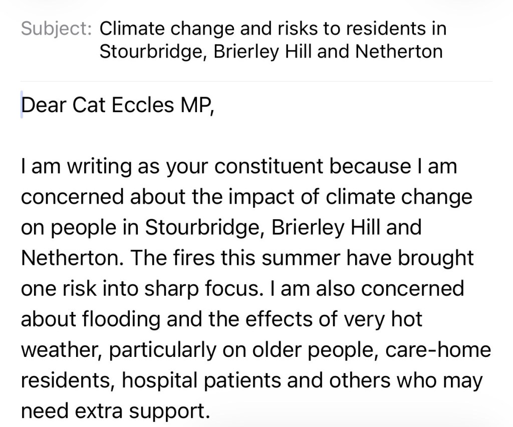 Email to Cat Eccles MP